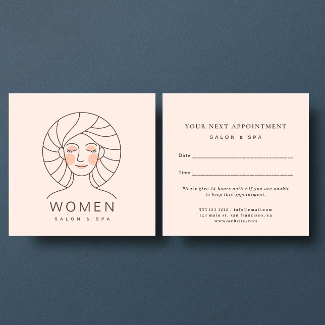 Feminine Blush Pink Salon & Wellness-Center Besich Quadratische Visitenkarte (Von Creator hochgeladen)