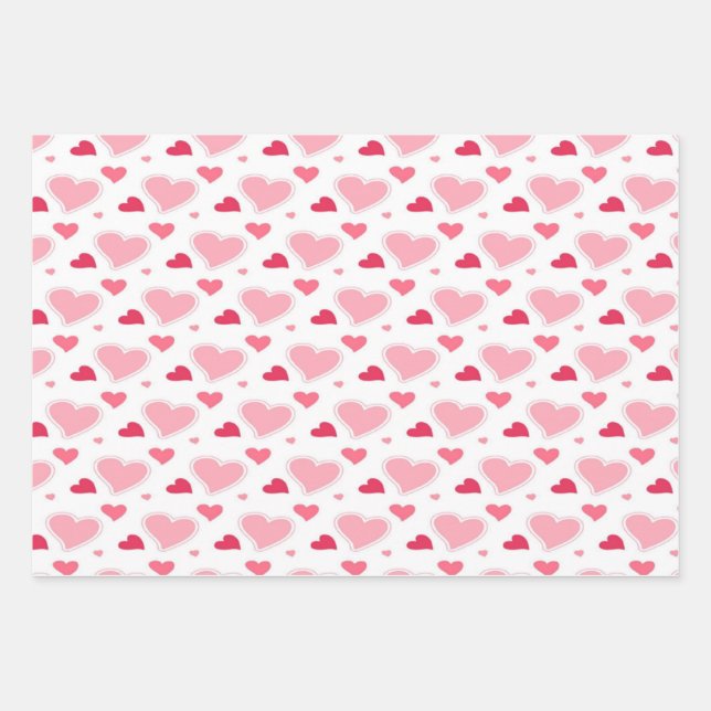 Feminine Blush Pink und Weiß Wasserfarbenherzen   Geschenkpapier Set (Vorderseite)