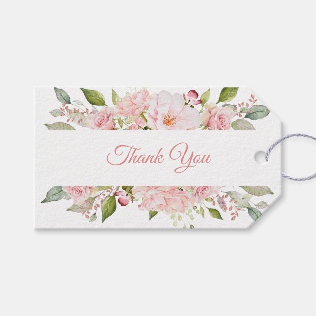 Feminine Blush Pink Wasserfarbe Bouquet Geschenk T Geschenkanhänger (Vorderseite (Horizontal))