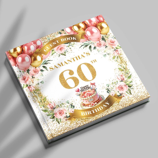 Feminine Boho 60e Anniversaire Livre d'invité Peta (Feminine Boho 60th Birthday Guest Book Petal Glow

)