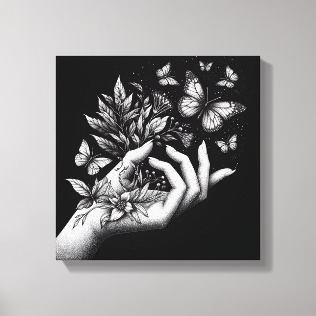 Feminine Butterfly Illustration Minimalist Aesthet Leinwanddruck (Vorderseite)