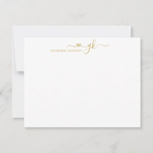 Feminine Chic Elegante Heart Script 2 Monogram Gol Mitteilungskarte