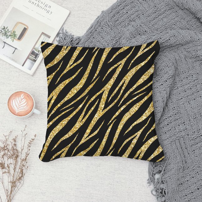 Feminine Chic Luxury Black Gold Klasse Zebra Print Kissen (Von Creator hochgeladen)