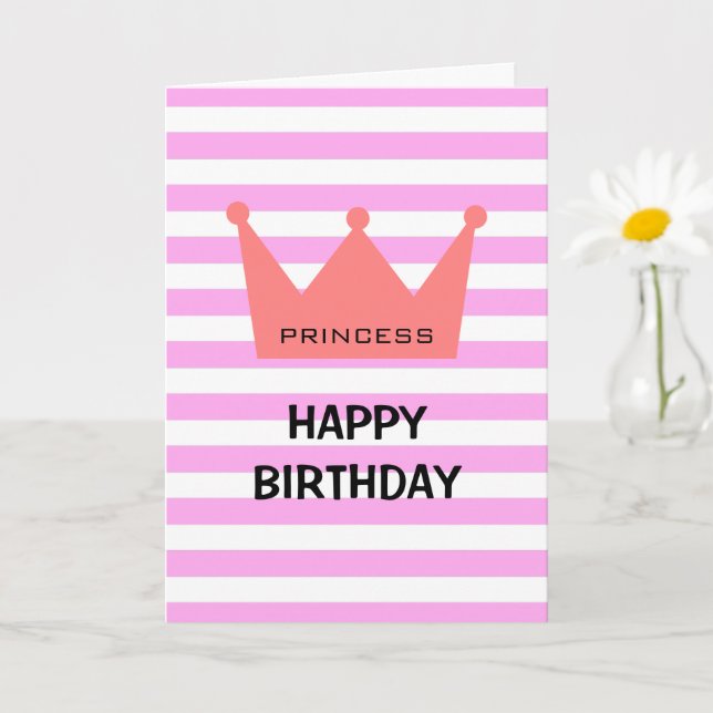 Feminine Chic Princess Happy Birthday Red Crown Karte (Kleine Pflanze)