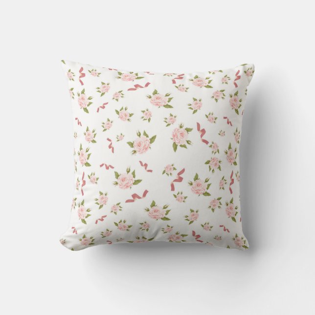 Feminine Coquette Ästhetik Floral Pink Ribbon Kissen (Vorderseite)