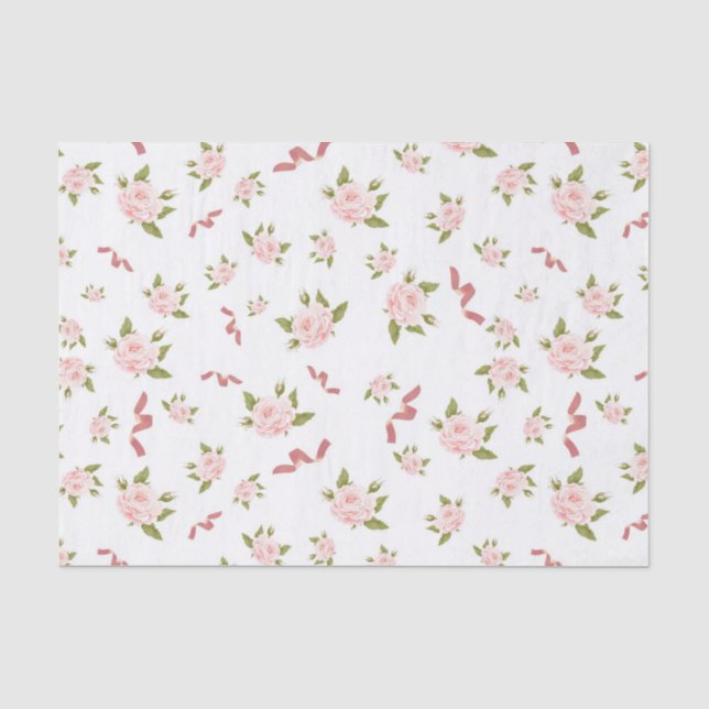 Feminine Coquette Ästhetik Floral Pink Ribbon Seidenpapier (Vorderseite)