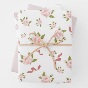 Feminine Coquette Vintag Floral Geburtstagsparty Geschenkpapier Set