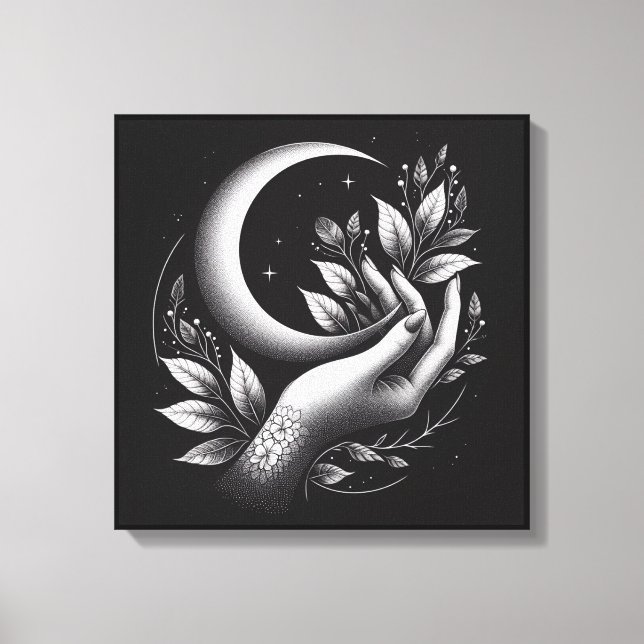Feminine Crescent Moon Botanical Minimal Leinwanddruck (Vorderseite)