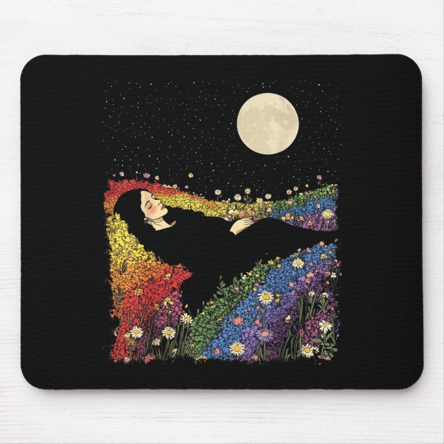 Feminine Damen süße Blumen Regenbogenfarbe  Mousepad (Vorne)