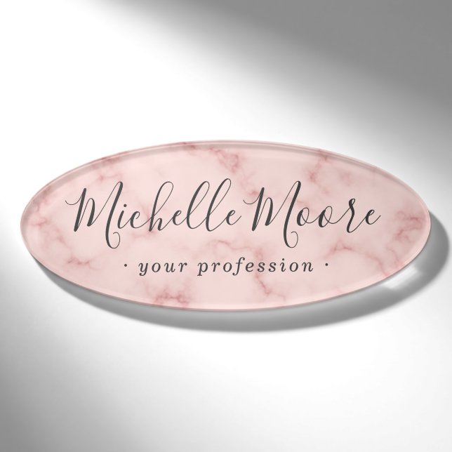 Feminine Drehbuch elegantes Rosa Imitat Marmor Namenschild (Vorderseite)