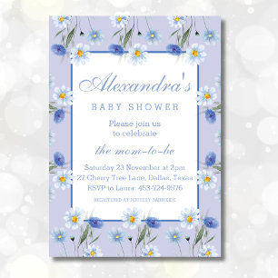 Feminine Dusty Blue Boho Wildblumen Babydusche Einladung