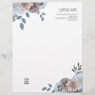 Feminine Dusty Blue Lmon Pink Florals Logo Briefbogen