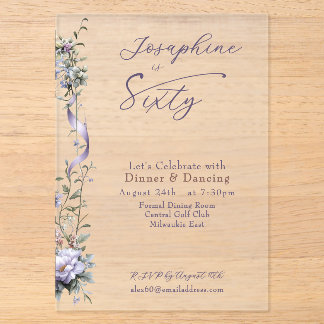 Feminine Dusty Blue Wildflower Sixtieth Birthday Acryleinladungen