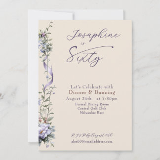 Feminine Dusty Blue Wildflower Sixtieth Birthday Einladung