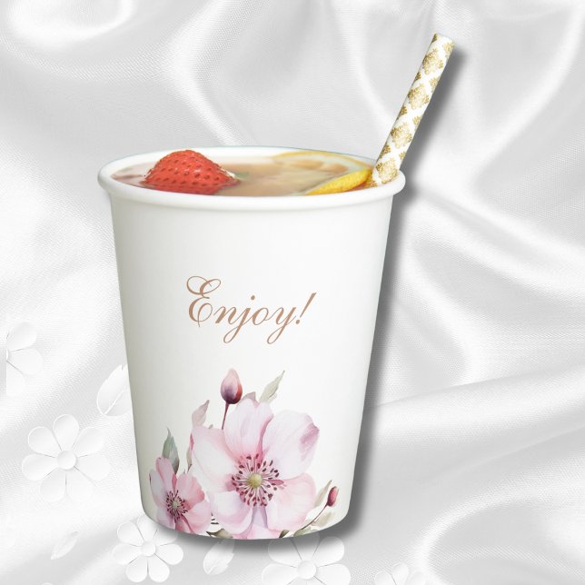 Feminine Dusty Pink Floral Rose Brautparty Pappbecher (Von Creator hochgeladen)