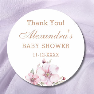 Feminine Dusty Pink Roses Kinderdusche Vielen Dank Runder Aufkleber