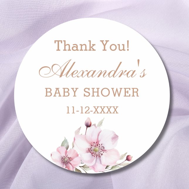 Feminine Dusty Pink Roses Kinderdusche Vielen Dank Runder Aufkleber (Von Creator hochgeladen)