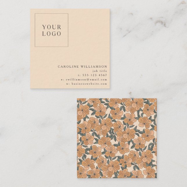 Feminine, einfache, moderne Boho-Floral-Logos Quadratische Visitenkarte (Vorne/Hinten)