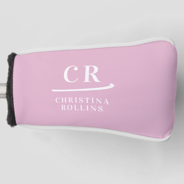 Feminine Elegant Pink Personalized Monogram Putter Golf Headcover (Vorderseite)