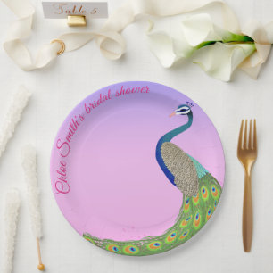 Feminine Elegante Peacock Brautparty Pappteller