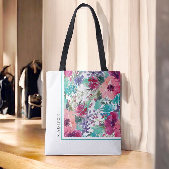 Feminine Farbenfrohe Blumenmuster Tasche (Personalize with your name.)