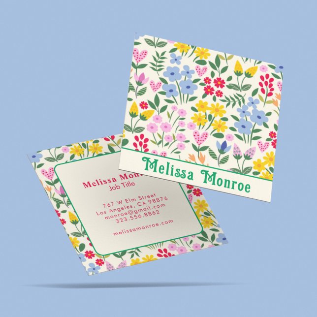 Feminine farbenfrohe blumenreiche Herzen Minimalis Quadratische Visitenkarte (Von Creator hochgeladen)