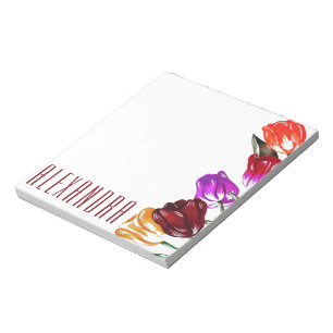 Feminine farbenfrohe Tulpen Blumen Weiblich Weiß Notizblock