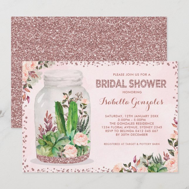 Feminine Fiesta Brautparty Floral Terrarium Einladung (Vorne/Hinten)