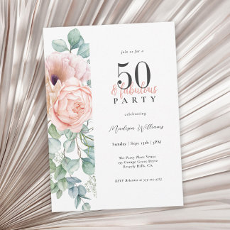 Feminine Floral 50 und fabelhafte Geburtstagsparty Einladung