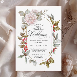Feminine Floral 60. Dezember Geburtstagsparty Einladung