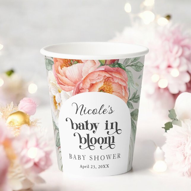 Feminine Floral Baby in Bloom Baby Dusche Pappbecher (Great for hot or cold beverages!)