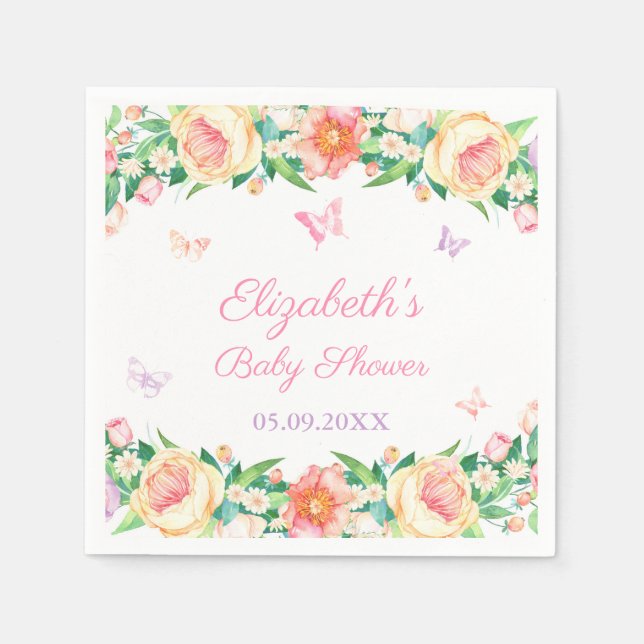 Feminine Floral Butterfly Garden Pastel Geburtstag Serviette (Vorderseite)