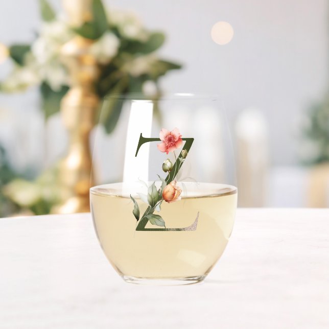 Feminine Floral Monogram, Letter Z Weinglas Ohne Stiel (Insitu (Hochzeit))