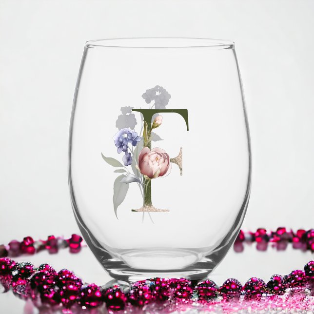 Feminine Floral Monogramm Initial The Letter F Weinglas Ohne Stiel (Von Creator hochgeladen)