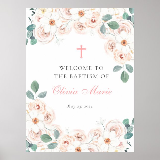 Feminine Floral Taufe Willkommen Poster (Vorne)