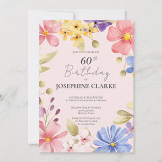 Feminine Floral Wreath 60. Geburtstagsparty Einlad Einladung
