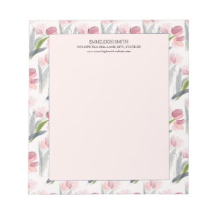 Feminine Girly Rosé Wasserfarben Blumen Weiß Notizblock