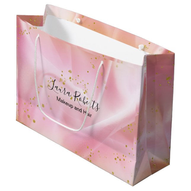 Feminine Gold und Rosa Glitzer Große Geschenktüte (Vorderseite Schrägansicht)