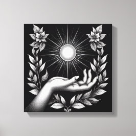 Feminine Hand Holding Radiant Sun Illustration Leinwanddruck