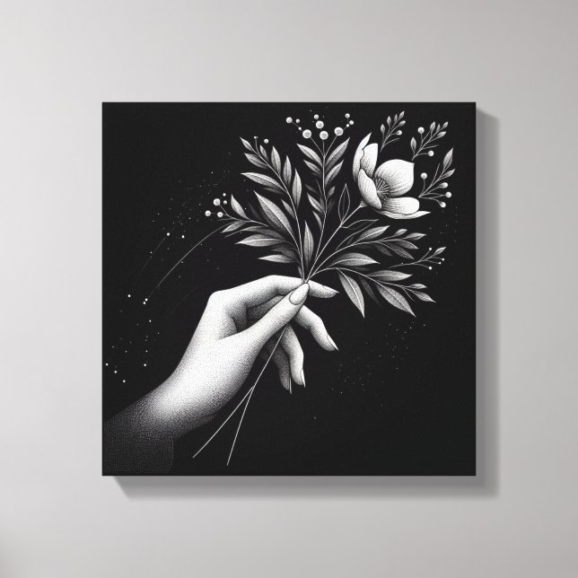 Feminine Hand with Elegant Floral Stem Leinwanddruck (Vorderseite)