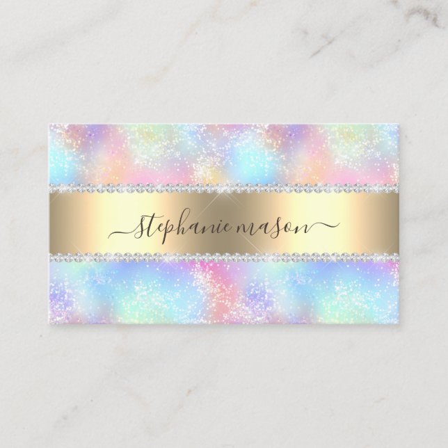 Feminine Holographic Glitzer Diamonds Girly Telefonnummerkarte (Vorderseite)