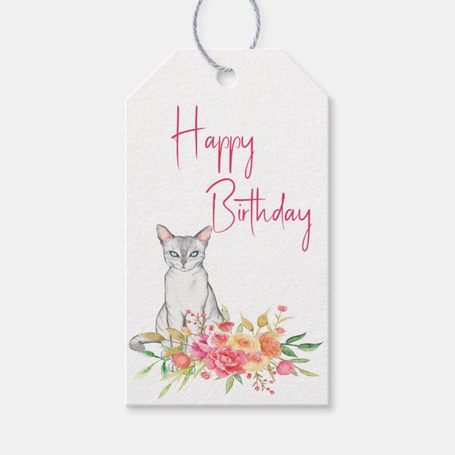 Feminine Katzen und Blume - Geschenkmarke Geschenkanhänger (Vorderseite)