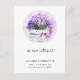 Feminine Lavendel Floral Wasserfarbe Neue Adresse Ankündigungspostkarte