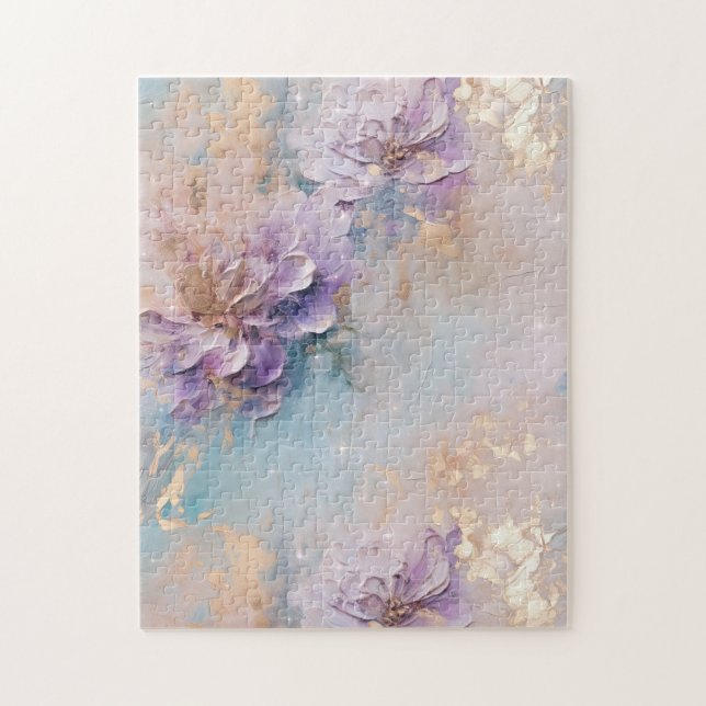 Feminine Lila Blue und Gold Floral (Vertikal)
