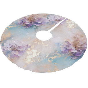 Feminine Lila Blue und Gold Floral Polyester Weihnachtsbaumdecke