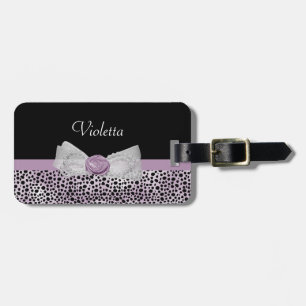 Feminine Lila Cheetah Print Girly Bow und Name Gepäckanhänger