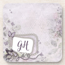 Feminine Lila Lilac Floral Mit Monogramm Getränkeuntersetzer