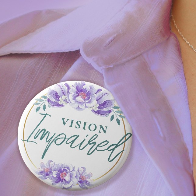 Feminine Lila Rosen Florale Schrift Sehbehinderung Button (Feminine Purple Rose Floral Script Vision Impared Button)