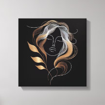 Feminine Line Art mit goldenem Blattfluss