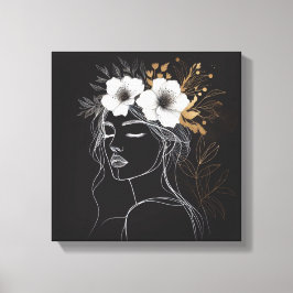 Feminine Line Art with Floral Crown Leinwanddruck